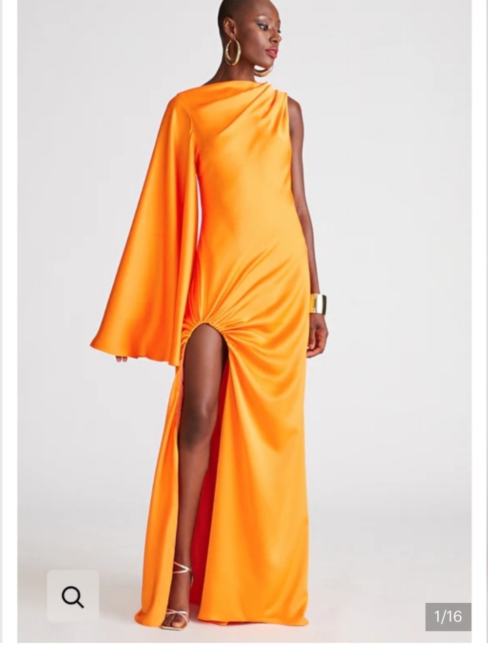 Halston kieana Orange One-Shoulder Ruched High-Slit Evening Gown Dress Sz 8